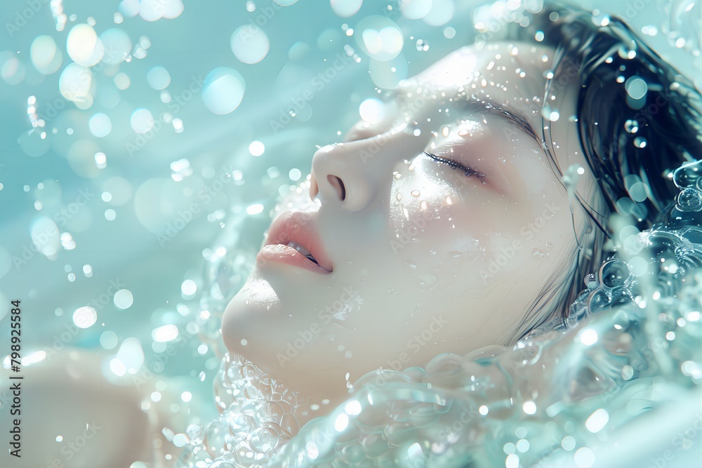 Serene Beauty: Woman Bathing in Dreamy Atmosphere

