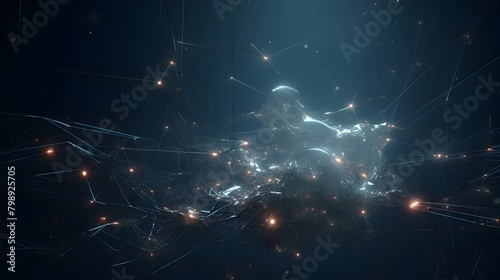 Futuristic Technological Data Visualization with Interconnected Nodes and Lines in Cinematic Metallic Tones