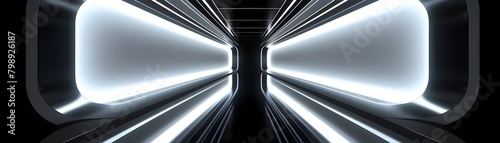 Futuristic White Space Tunnel with Neon Lighting in 3D Abstract Studio Setting