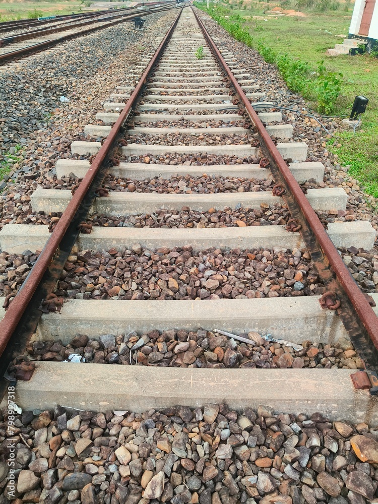 Rail track close up photo. Train track Rail track close up photo. Train track