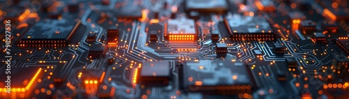 Hyper-detailed Circuit Board Abstract with Microscopic Transistors,Copper Traces,and Glowing Silicon Nodes for Supercomputer and Quantum Computing photo