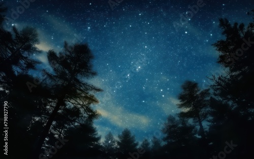 Starry Night Sky Amidst Silhouetted Trees