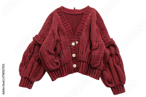 Cropped Cardigan Maroon Color Sweater on a Transparent Background