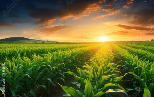 Sunset over Lush Cornfield