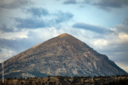 Magestic view of the impressive peak of La Sagra in Huescar, Granada, Andalusia, Spain, with cloudy sky photo