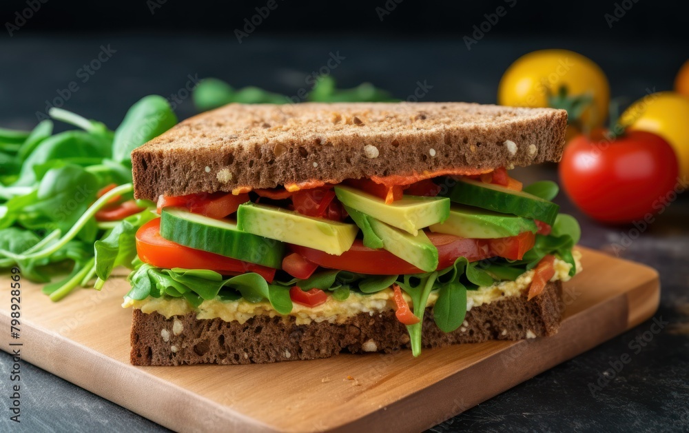 Fresh Veggie Sandwich on Wooden Board Fresh Veggie Sandwich on Wooden Board