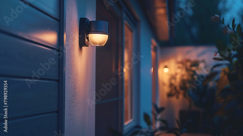 Infrared motion sensor detects movement, activating security lights to deter potential intruders. photo
