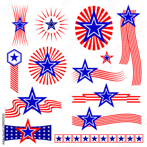 Vector set design elements decorations American flag symbols stars and stripes.