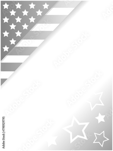 American flag symbols monochrome grey background border with empty space for text.