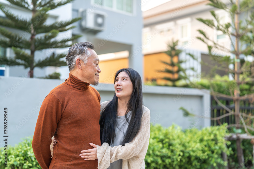 Portrait of enjoy happy love asian family senior mature father and young daughter smiling play laughing and having fun together at home, care, elderly, insurance.happy family and Father Day concept Portrait of enjoy happy love asian family senior mature father and young daughter smiling play laughing and having fun together at home, care, elderly, insurance.happy family and Father Day concept