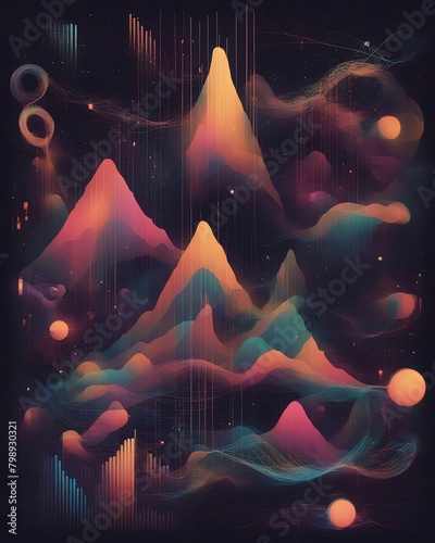 Abstract depiction of sound waves, featuring a unique pattern and rhythm, providing a unique perspective on the unseen and unheard aspects of sound, Generative AI. photo