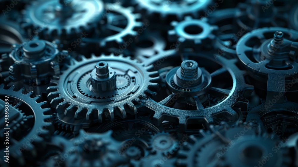 A background made of overlapping gears and cogs, with a single highlighted gear showcasing a detailed technical blueprint A background made of overlapping gears and cogs, with a single highlighted gear showcasing a detailed technical blueprint
