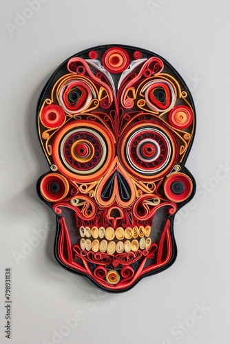 Mexican Skull Paper Quilling Art Intricate and Colorful Handcrafted Design