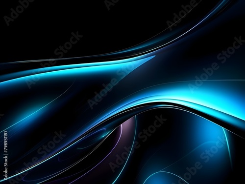 Mesmerizing Waves of Luminous Blue Flowing Through a Sleek,Futuristic Black Backdrop