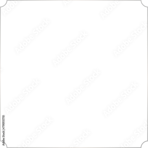 Square subtle single line silver frame with inwardly rounded, concave corners, 1x1 scale ratio for card, banner, video, presentation