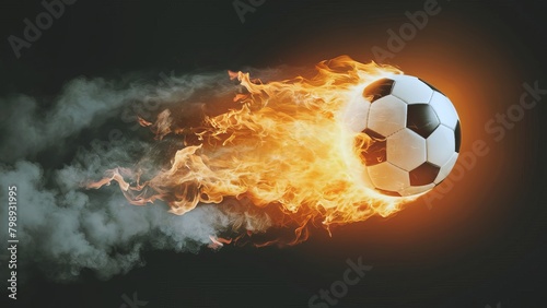 Socker ball on fire in flight, dynamic illustration, on a dark background, championship 2024