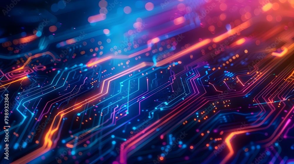 Pulsing Futuristic Technological Landscape with Flowing Digital Data and Illuminated Circuit Board Textures Pulsing Futuristic Technological Landscape with Flowing Digital Data and Illuminated Circuit Board Textures