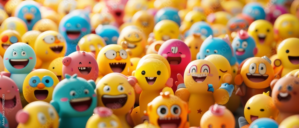 Emoji Extravaganza: 3D Rendered Expressions of Joy and Humor, Digital Art Emoticons on Yellow Emoji Extravaganza: 3D Rendered Expressions of Joy and Humor, Digital Art Emoticons on Yellow