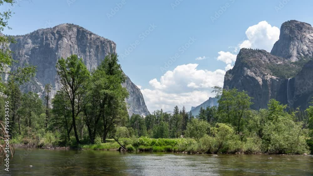 Yosemite Valley View Time Lapse Telephoto Pan R Sierra Nevada Mountains California USA Yosemite Valley View Time Lapse Telephoto Pan R Sierra Nevada Mountains California USA