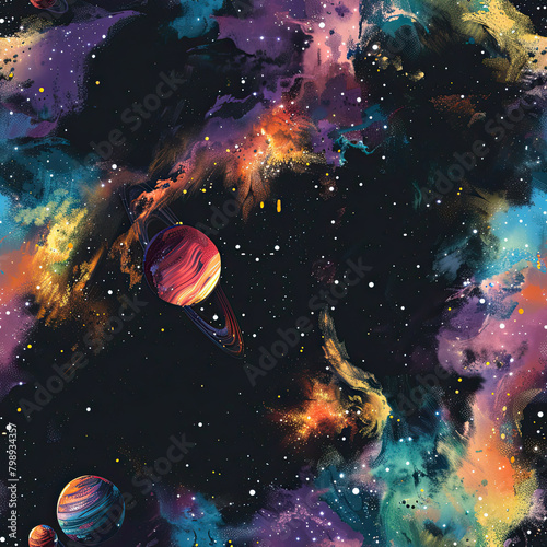 Galactic Brushstrokes Hand-Painted Space © Arti