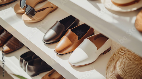 Sleek male slippers displayed amidst chic women's accessories on e-commerce.