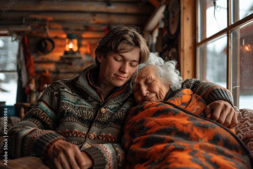 Generational Bond Embrace Between a Grandmother and Grandson Reflecting Family Warmth Generational Bond Embrace Between a Grandmother and Grandson Reflecting Family Warmth