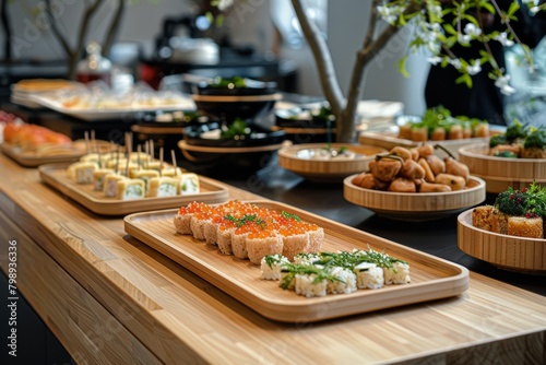 Modern Catering Excellence with Elegant Gourmet Snacks and Stylish Buffet Presentation
