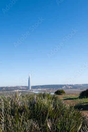 Vászonkép Scenic View from Chellah Necropolis Hills: Mohammed VI Tower Overlooks Bouregreg River Valley