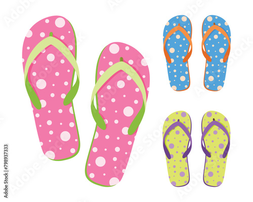 Seth s beach flip-flops. Colorful flip-flops. Summer beach shoes in cartoon style. Vector illustration