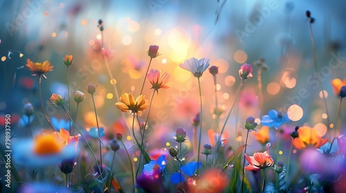 In a vibrant summer meadow, wildflowers of all colors sway gently in the warm breeze. © Ayesha