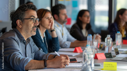 A group of entrepreneurs attending a workshop on business model innovation and disruption. Diligence and work, team and trust, profit