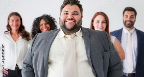 Beautiful work diversity with business team from different cultures in front a white background.