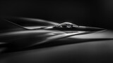 A sleek and futuristic car concept captured in high contrast monochrome, emphasizing aerodynamics and modern design