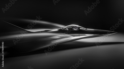 A sleek and futuristic car concept captured in high contrast monochrome, emphasizing aerodynamics and modern design