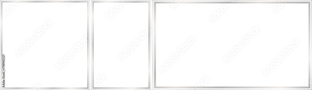 Set of subtle silver frames with 1x1, 2x3, 16x9 scale ratios for card, banner, video, presentation, invitation