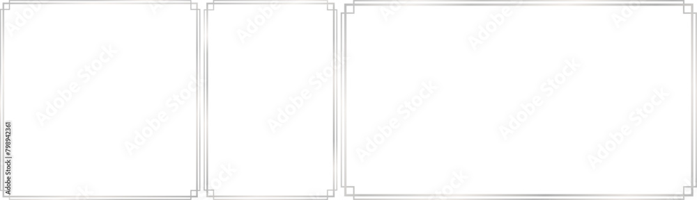 Set of subtle dual outline silver frames with geometric stepped right-angled corners, 1x1, 2x3, 16x9 scale ratios for card, banner, video, presentation, invitation Set of subtle dual outline silver frames with geometric stepped right-angled corners, 1x1, 2x3, 16x9 scale ratios for card, banner, video, presentation, invitation