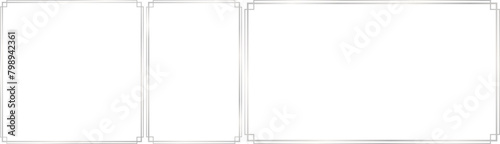 Set of subtle dual outline silver frames with geometric stepped right-angled corners, 1x1, 2x3, 16x9 scale ratios for card, banner, video, presentation, invitation