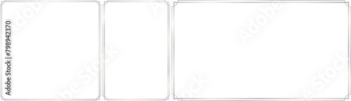 Set of subtle dual outline silver frames with concave inwardly rounded corners, 1x1, 2x3, 16x9 scale ratios for card, banner, video, presentation, invitation