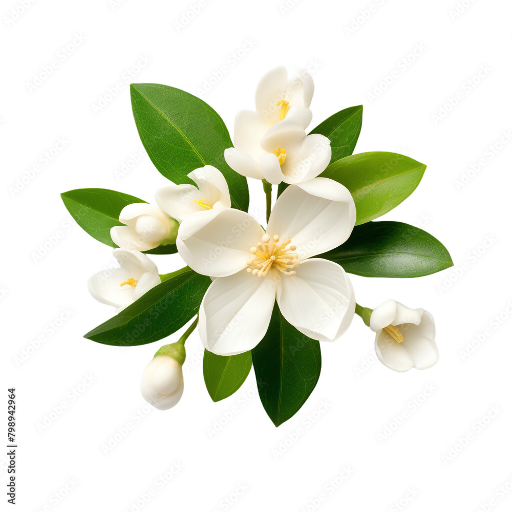 jasmine flowers isolated on transparent background Generative AI