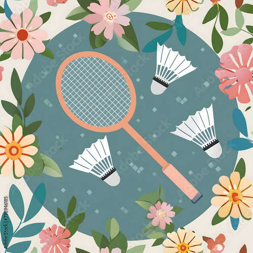 Badminton Racket and Shuttlecocks Amidst Floral Pattern  © Єгор Городок
