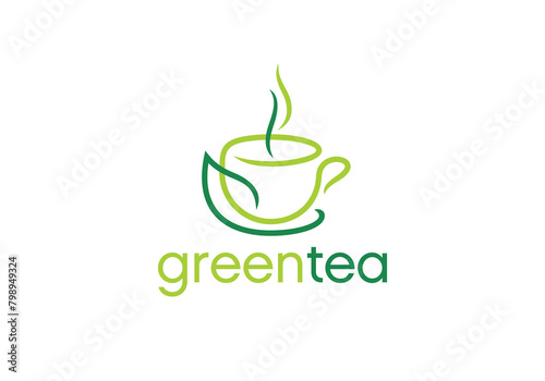 green tea or coffee logo. nature drink, restaurant, cafe symbol vector design