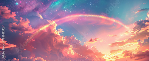 cute Rainbow sky pink purple background rainbow clouds #798949372