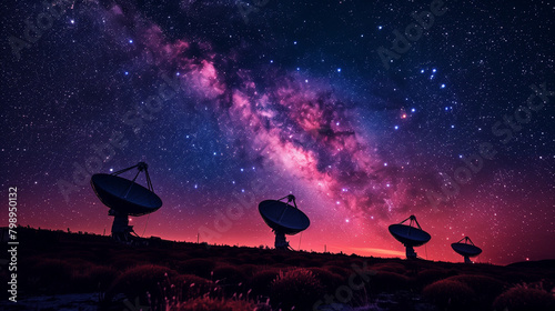 satellite dishes at night full of stars photo