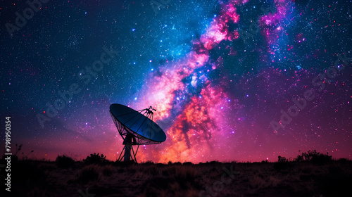 satellite dishes at night full of stars