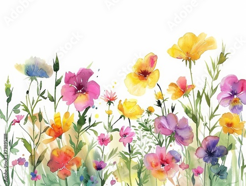 Perennials return, bringing joy each year with their colors, minimal watercolor style illustration isolated on white background