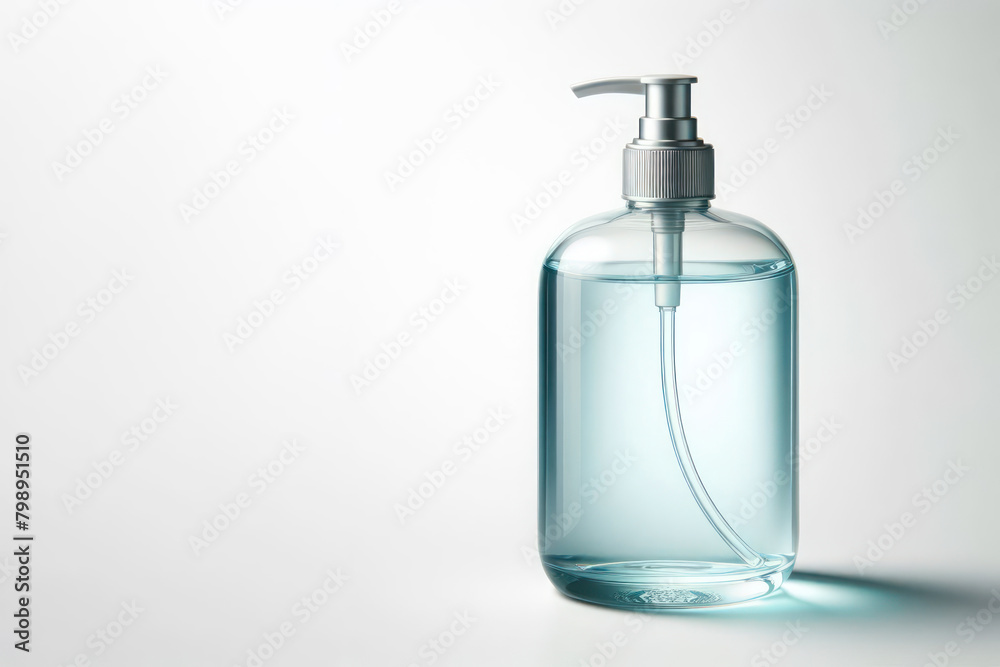 A bottle of liquid soap on a clean background. Space for text. A bottle of liquid soap on a clean background. Space for text.