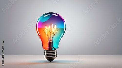 A bright, colourful concept bulb lamp, solitary design element on clear backdrop, brainstorming, brilliant concept, and imaginative thought visualisation, photo