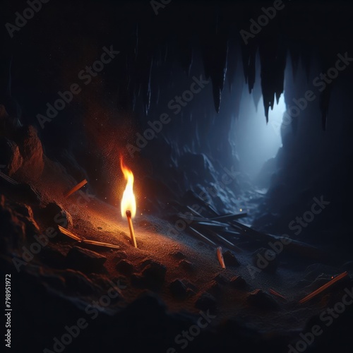 A burning match deep in the cave.