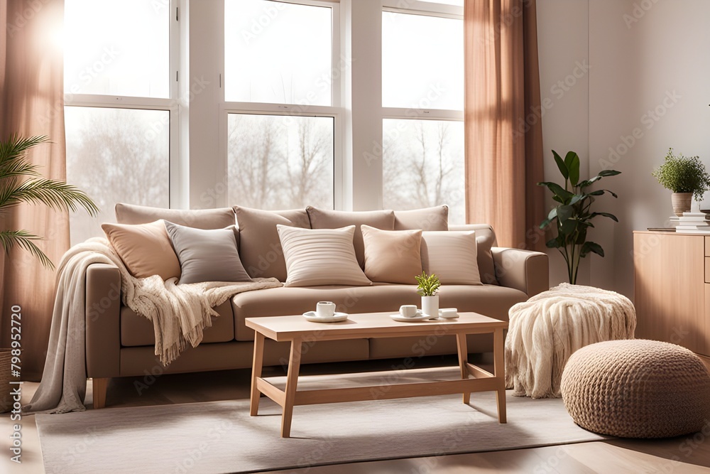 Fototapeta premium Cozy stylish living room interior