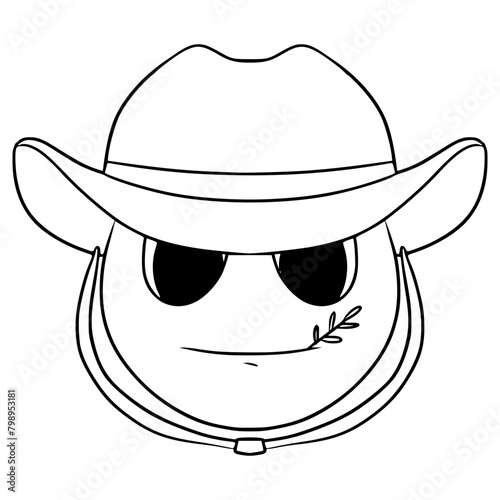 cowboy emoji illustration hand drawn outline vector